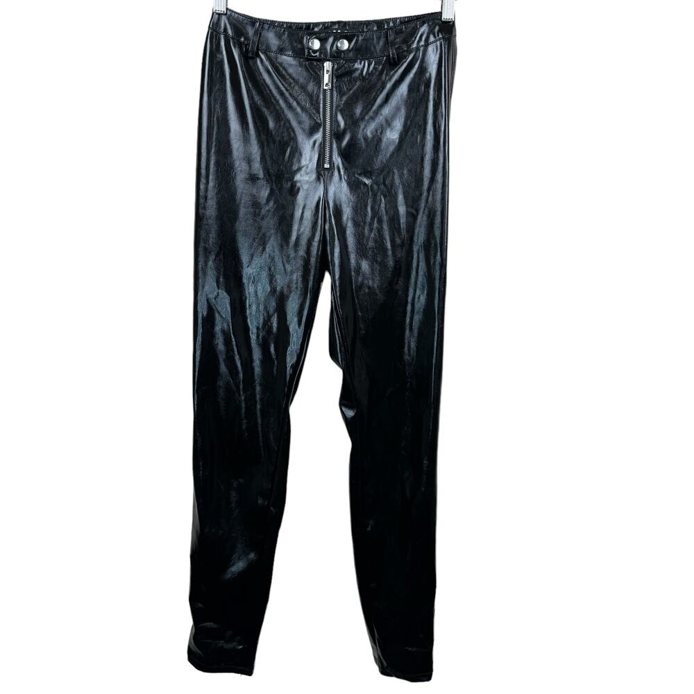 I.AM.GIA Womens Pant Small Black Faux Liquid Leather Skinny High Waist Zip Front